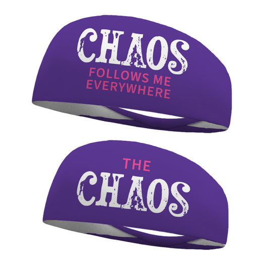 Chaos Follows Me Everywhere COMBO Purple Wicking Headbands