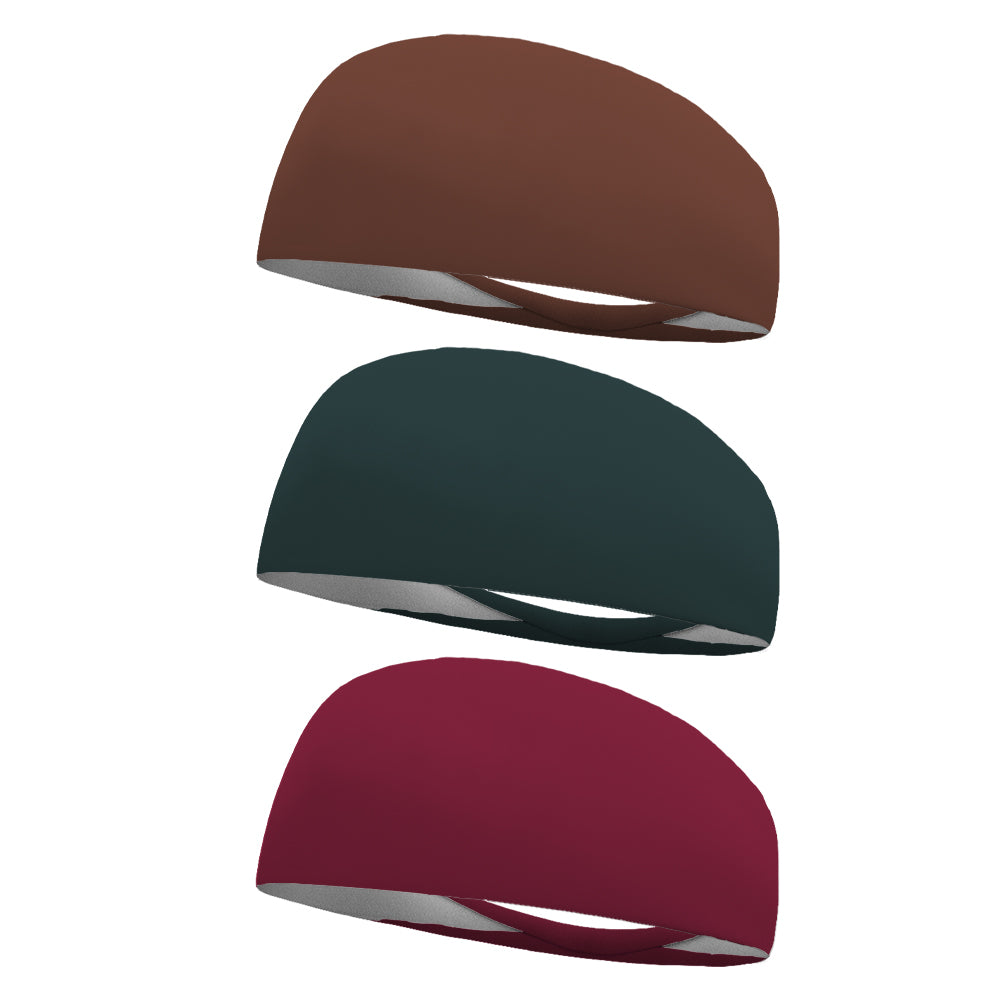Autumn Solid Combo Pack (1 Chocolate, 1 Pine Green, 1 Burgundy) Performance Headbands