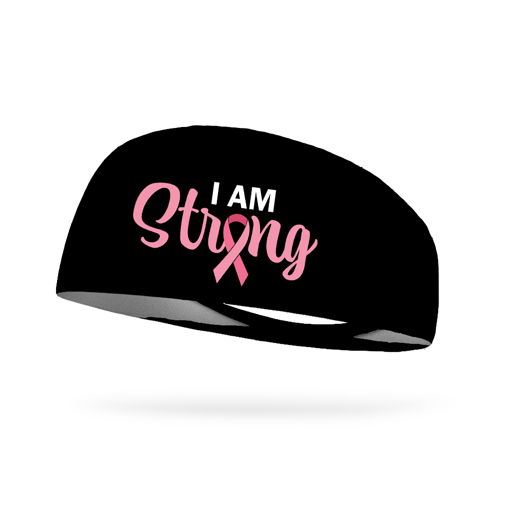 I Am Strong Breast Cancer Ribbon Wicking Performance Headband
