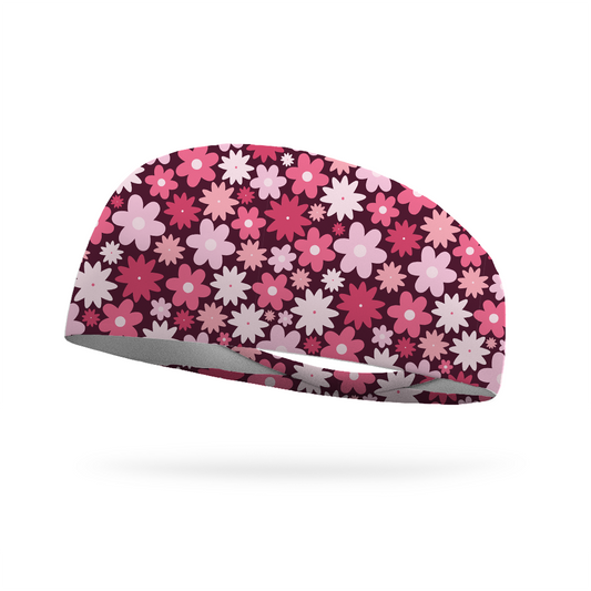 Pink Flower Power Wicking Performance Headband