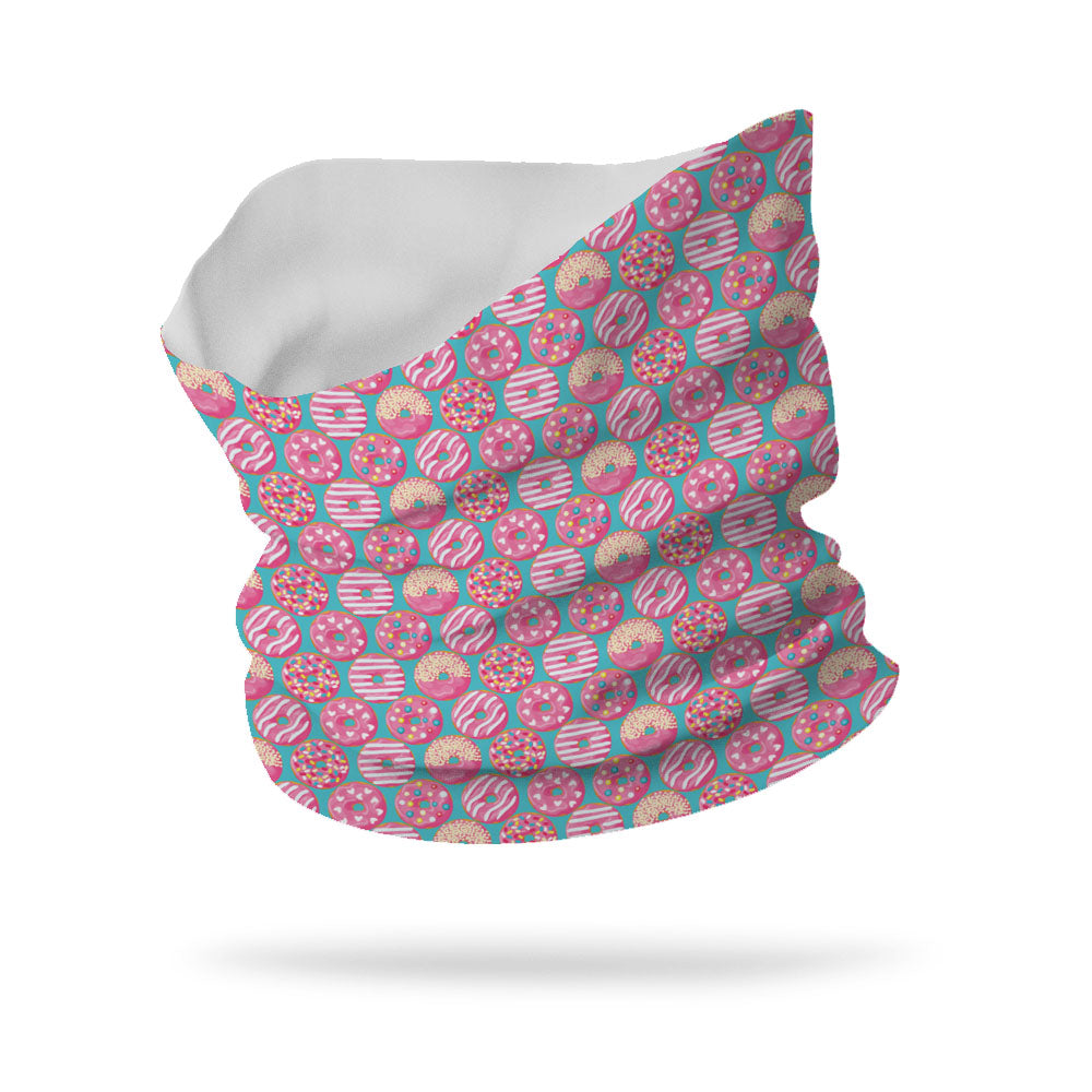 Lycra KIDS Pink Frosted Donuts Single Layer Neck Gaiter Face Mask (12" Length)