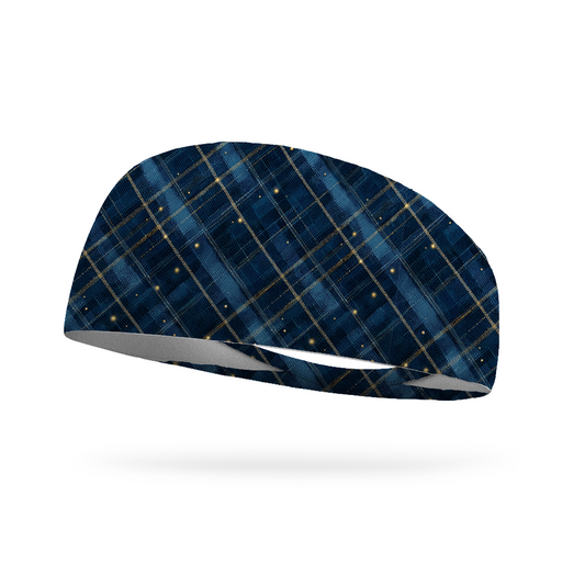 RL Blue Gold Tartan Wicking Performance Headband