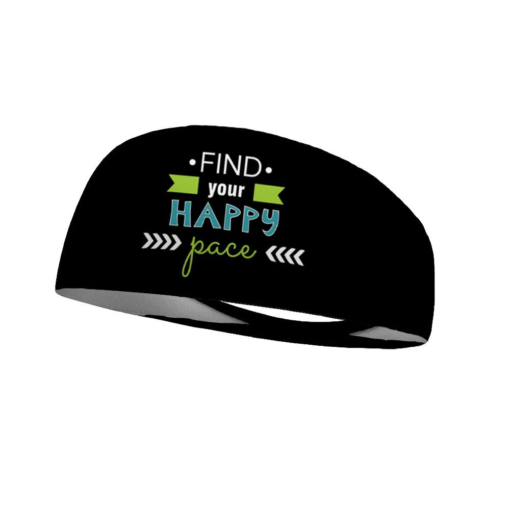 4-inch motivational saying headband ‘Find Your Happy Pace’ designed for both adults and kids, perfect for active lifestyles, fitness, and casual fashion.