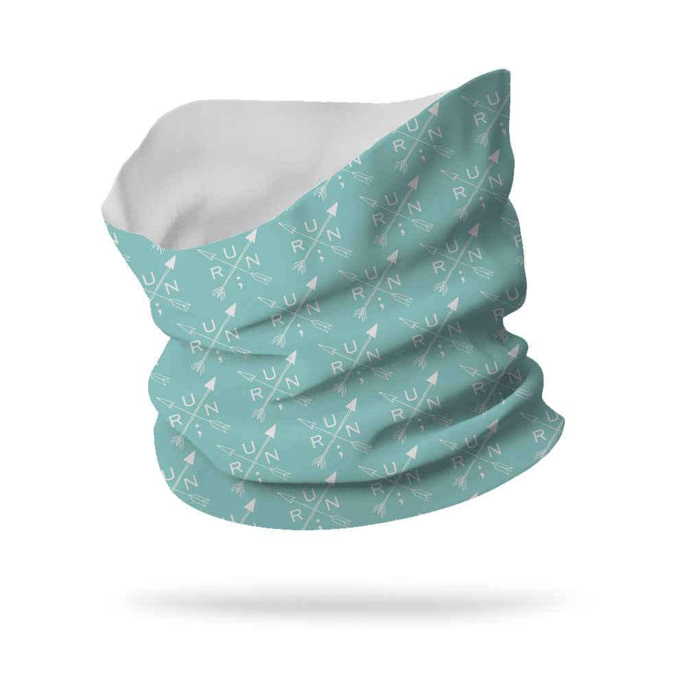 Still I Run Foundation Cross Arrows Wicking Neck Gaiter 12" Length (white logo)