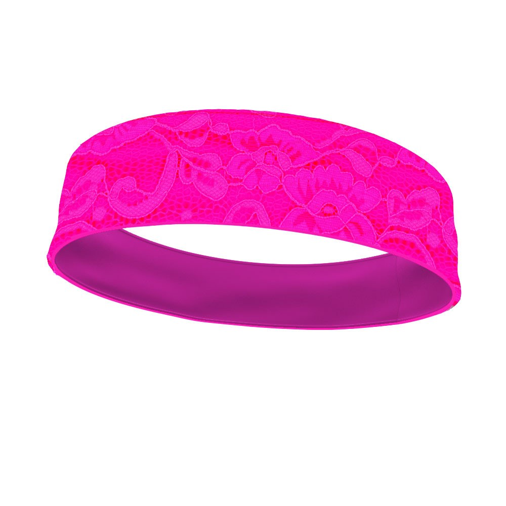 Neon Pink Floral Lace Fashion and Neon Pink Wicking Reversible Headband - Bondi Band